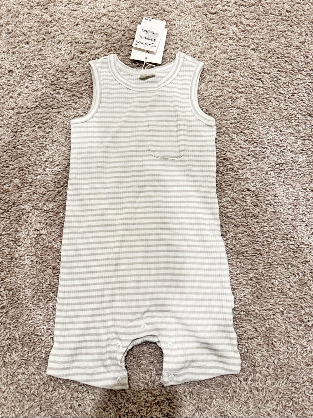 Petit Lem Cream and Gray Striped Sleeveless One-Piece Bodysuit